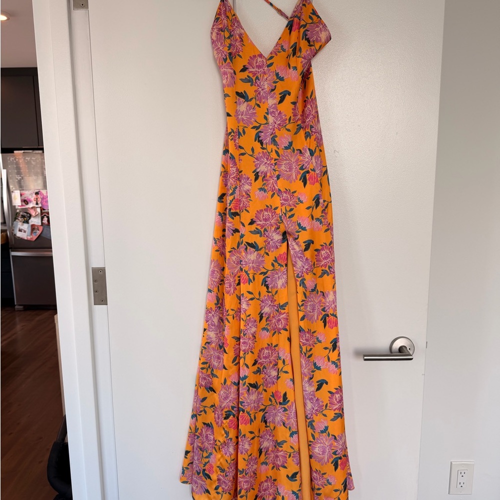 Lovers + Friends Orange Floral Maxi Dress with Pink Flowers
